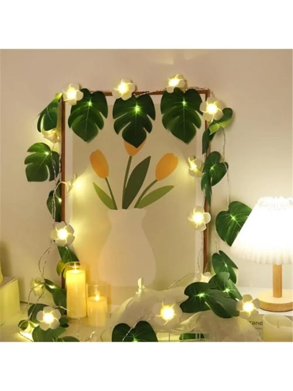 Tropical Monstera Plumeria LED String Lights Battery Fairy Luau Party Decor